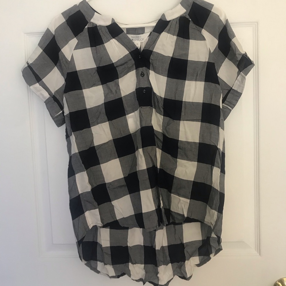 Plaid tran henley style top